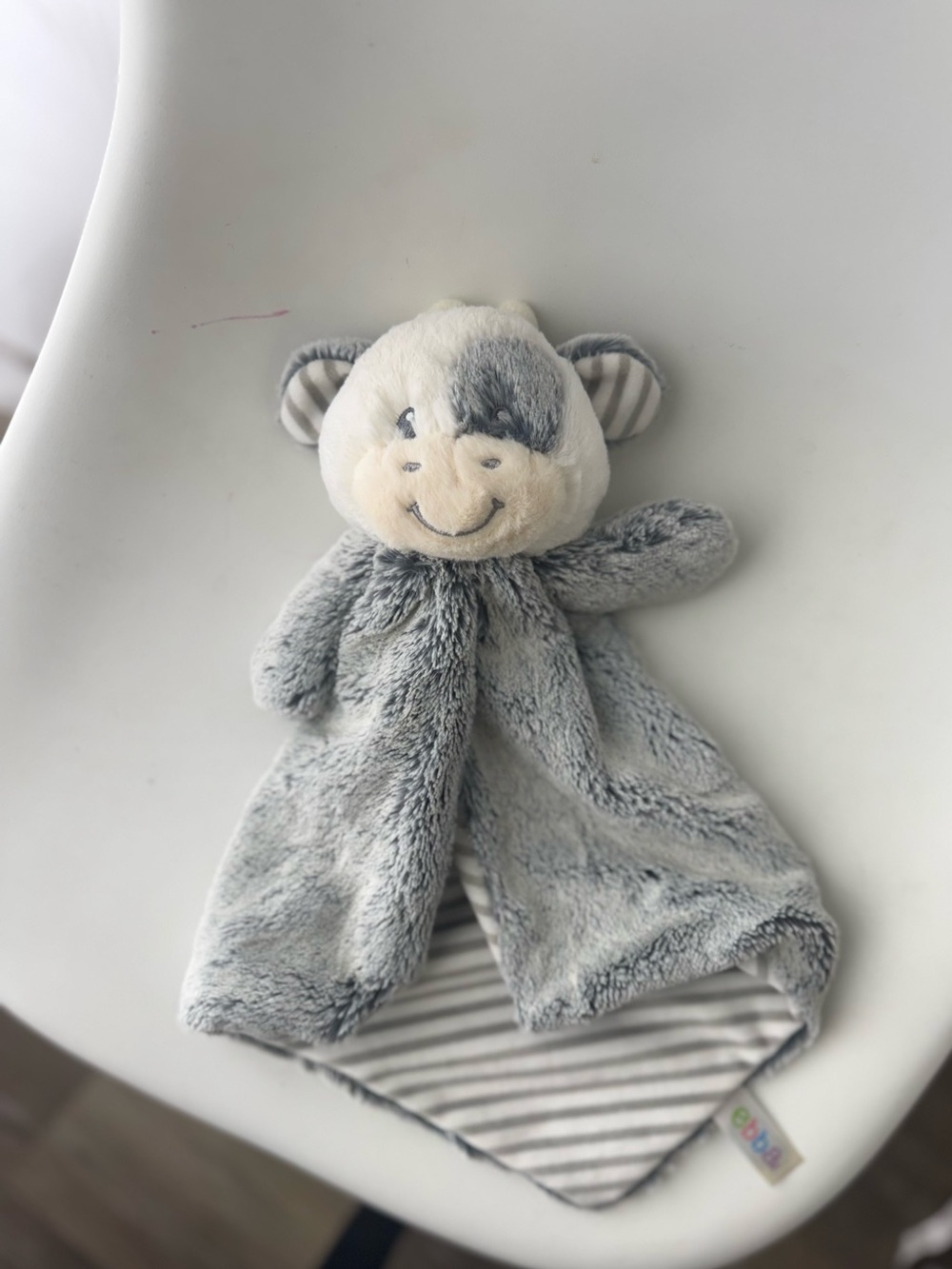 Aurora Ebba Plush Cow Lovey Blanket Gray White Stripe Soft